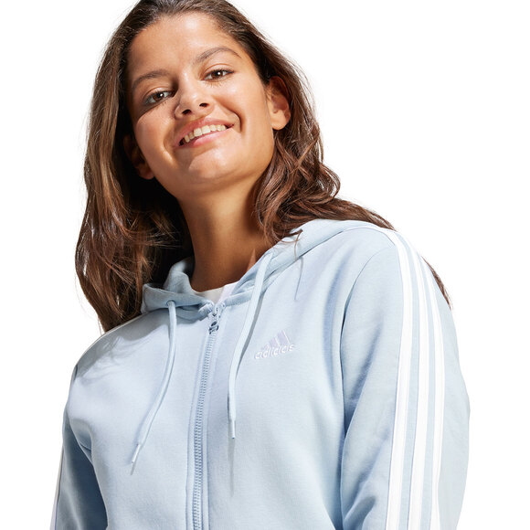 Bluza damska adidas Essentials 3-Stripes Full-Zip Fleece błękitna IR6076