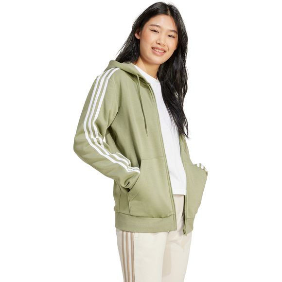 Bluza damska adidas Essentials 3-Stripes Full-Zip Fleece Hoodie oliwkowa JP2352