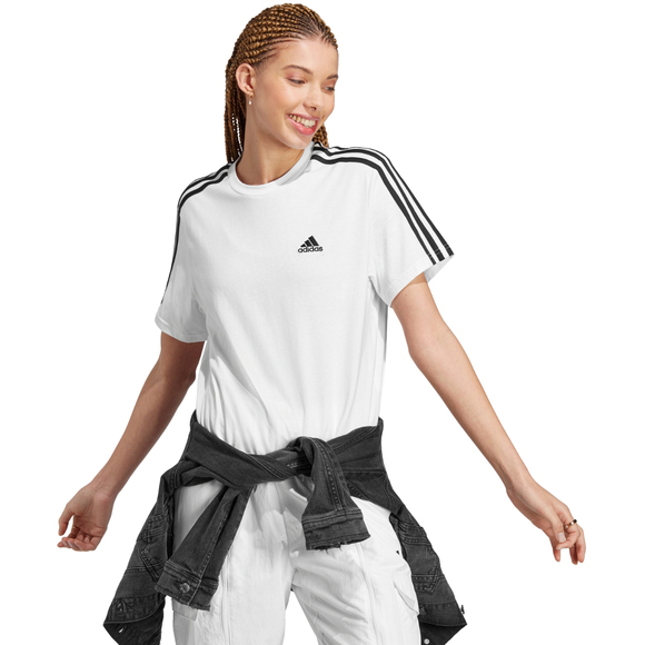 Koszulka damska adidas Essentials 3-Stripes Single Jersey Crop Top biało-czarna HR4915