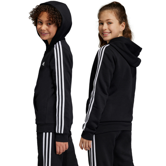 Bluza dla dzieci adidas Essentials 3-Stripes Fleece Full-Zip Hoodie czarna HR6331