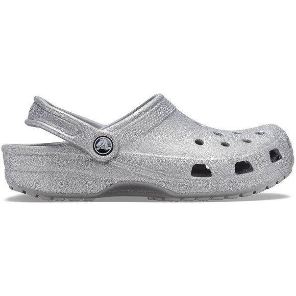 Chodaki damskie Crocs Classic Glitter Clog srebrne 205942 040