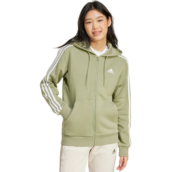 Bluza damska adidas Essentials 3-Stripes Full-Zip Fleece Hoodie oliwkowa JP2352