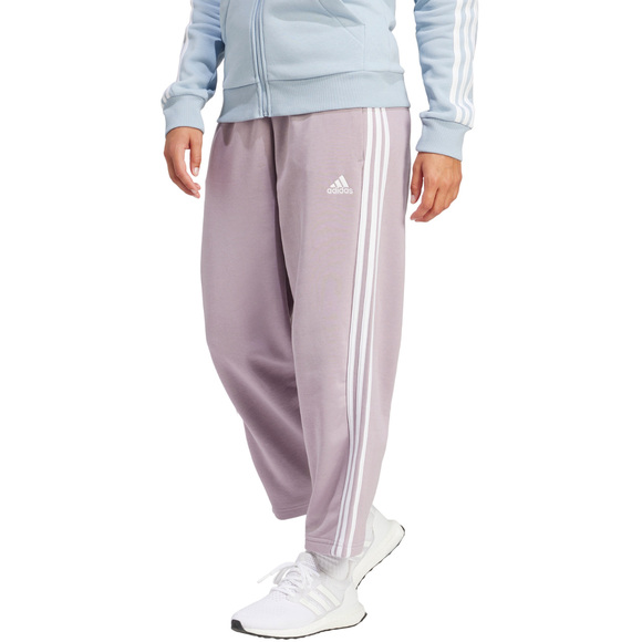 Spodnie damskie adidas Essentials 3-Stripes Open Hem Fleece różowe IR5387